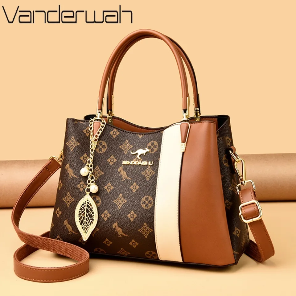 

Luxury Soft Leather Shoulder Crossbody Bags for Women Designer Fashion Print 3 Layers Handbags Ladies Casual Tote Messenger Bag