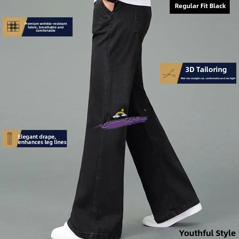 جينز رجالي جديد للصيف بقصة فضفاضة وساق مستقيمة وواسعة، بنطلون جينز طويل كاجوال بقصة واسعة من الأسفل، بنطلون جينز مريح بقصة فض...