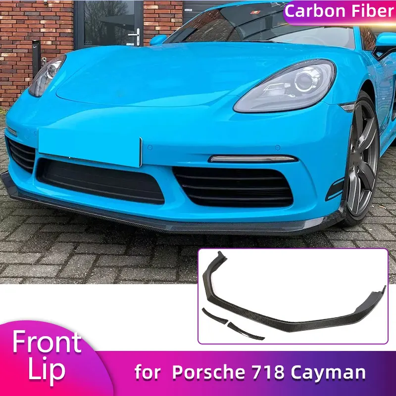 Carbon Fiber Front Bumper Lip Spoiler for Porsche 718 Cayman Boxster S 2-Door 2016-2018 Car Front Lip Chin Apron Body Kits