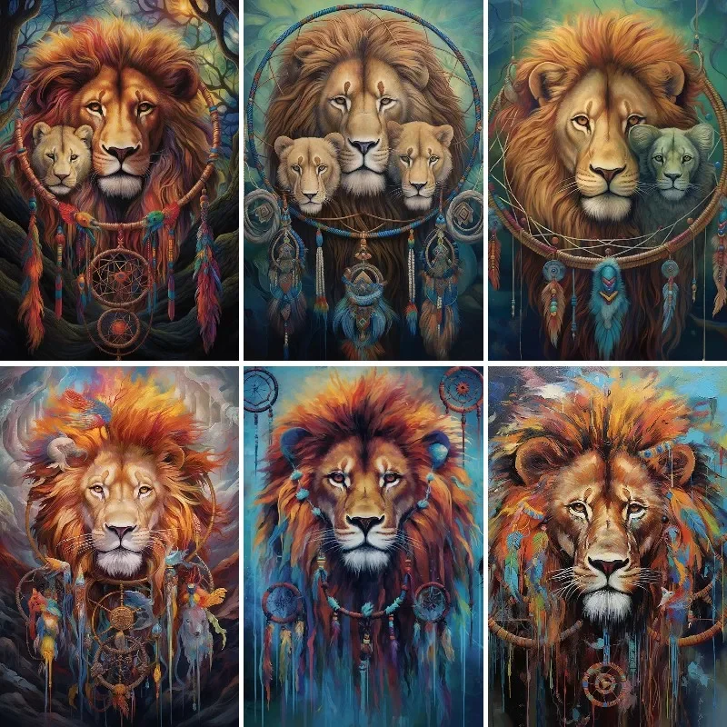 5D Diamond Painting Kits Dream Catcher Lion, DIY Diamonds Art Wind Chimes Lioness,Rhinestone Crafts Office Wall Decorations