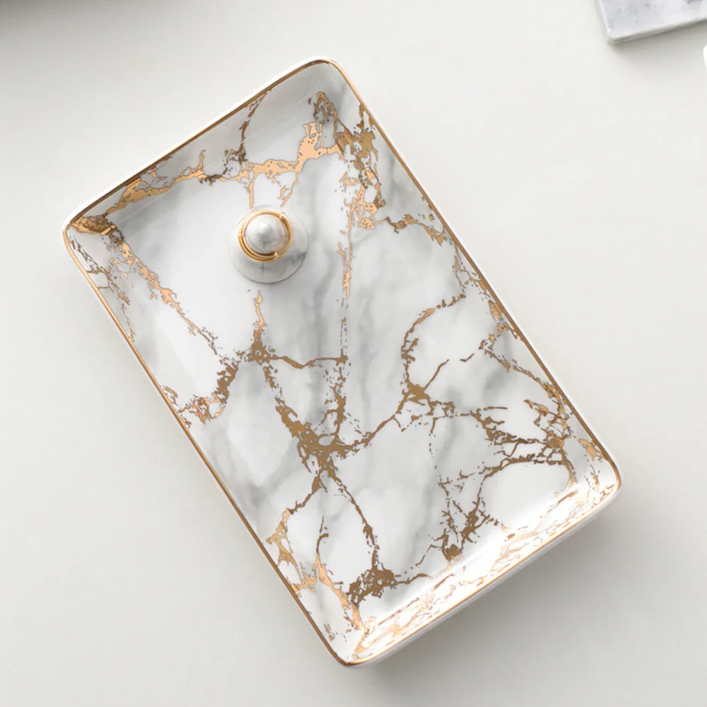 Ceramic Marbling Jewelry Ring Dish Decorative Trinket Tray Porcelain Bracelet Necklace Plate - Size L