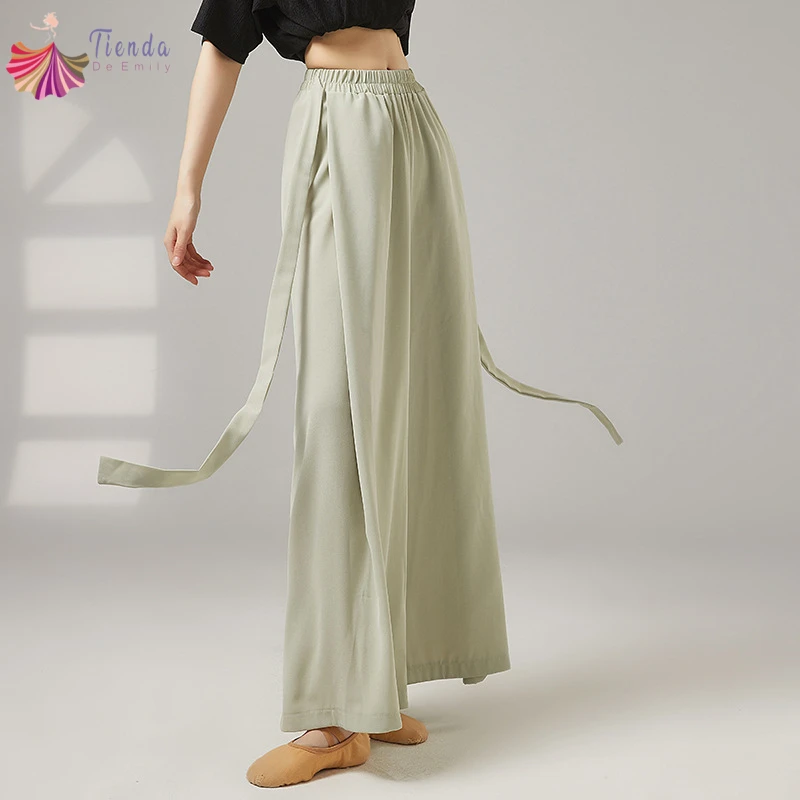 

Women Dance Pants Wide Leg High Elastic Waist With Flowing Side Ties Loose Fit Classical Modern Stage Performance Practice Trous