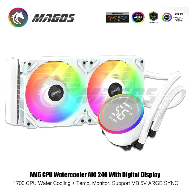 Chłodzenie wodne AIO CPU Cooler 240+ Monitor wyświetlacza, wentylator RGB Radiator cieczy Radiator LGA 1700/1200/115X/2011/2066/AM5/AM4/AM3 AMD