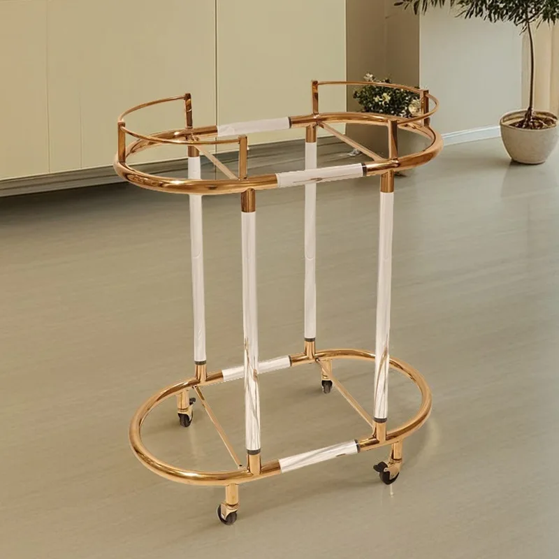 

Restaurant light luxury trolley rack movable golden dining car integrated tea cabinet glass side cabinet wine cart