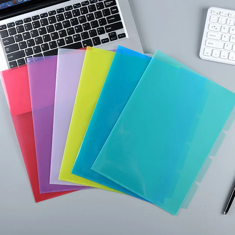 5pcs L-shape A4 Document Holder Multi-page File Organizer A4 Folder Transparent Report Cover Classification Folders For School