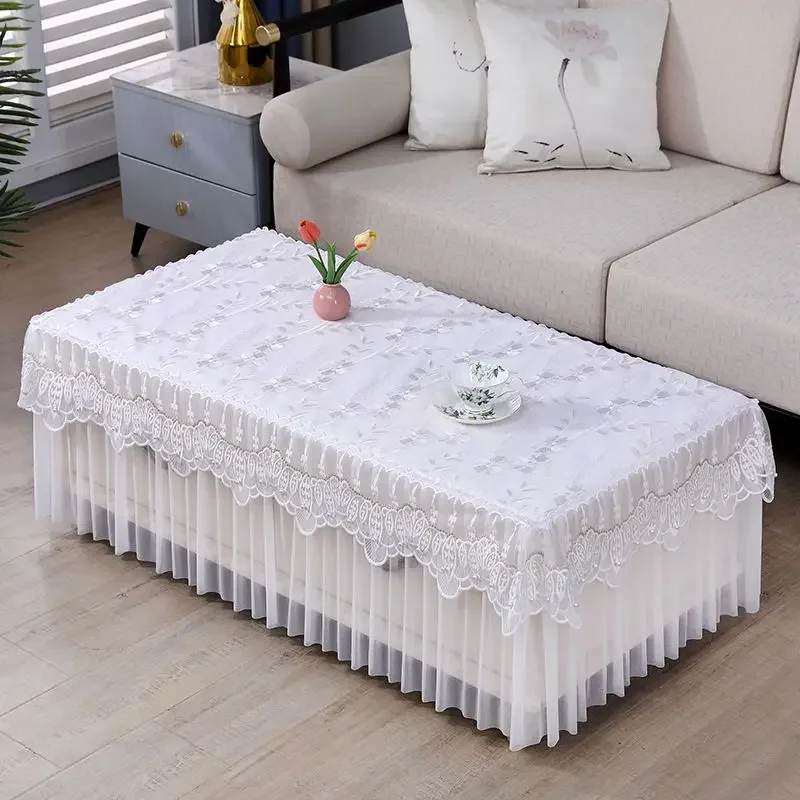 Noble and Elegant Lace Edge Dust-proof Tablecloth Delicate Drooping Floral Pattern Cover Fashionable Anti Slip Table Cloth Pad
