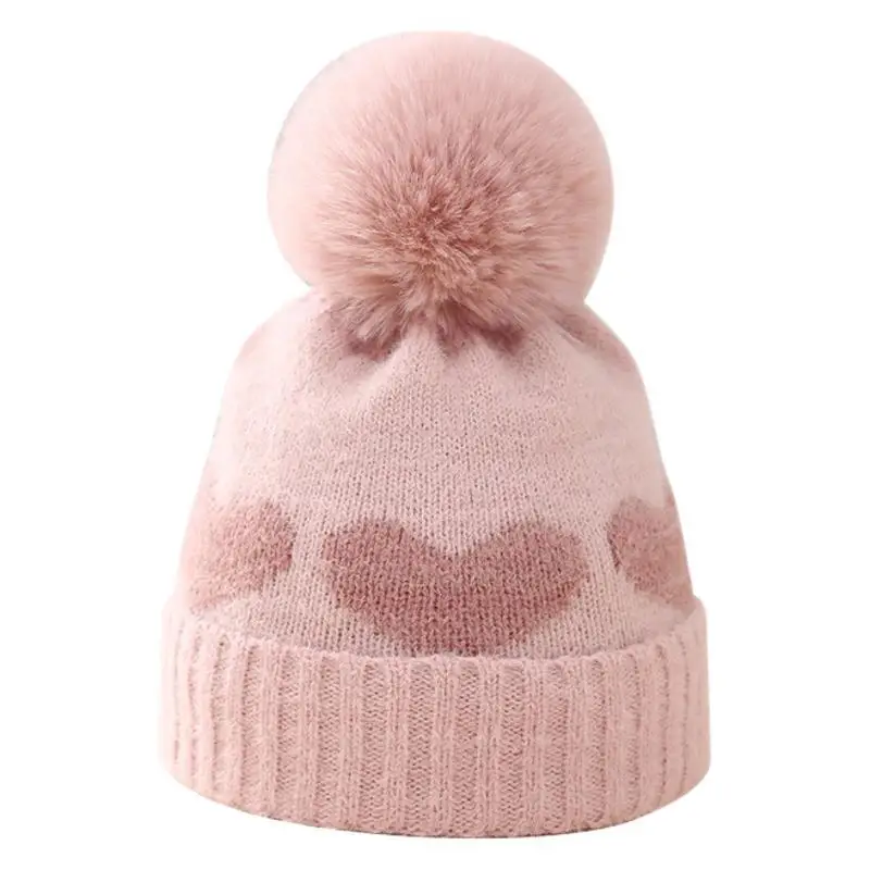 Winter Baby Knitted Hat Soft Pompom Newborn Beanie Cap Cute Love Heart Crochet Warm Infant Girls Hats Bonnet