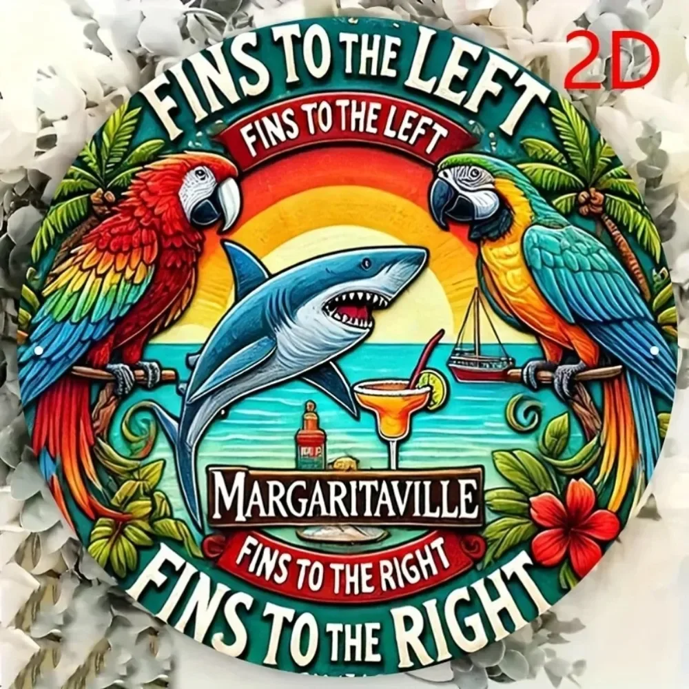 2D Flat Margaritaville & Fish Themed Metal Sign – Vibrant Wall Art for Home Bars, Cafes & Restaurants | Playful Nautical