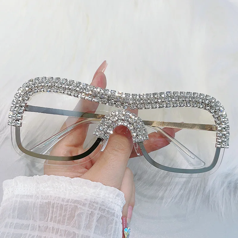 Y 2K Vintage Punk Diamant Randloze Zonnebril Vrouwen Zonnebril Merk Ontwerper Trend Luxe Kristal Strass Metalen Tinten