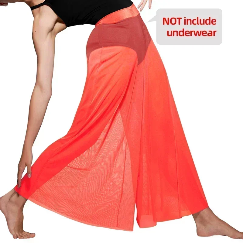 Mesh Dance Pants for Girls Women Modern Ballet Dance Match Outfit Underwear Contemporary Lyrical Long Wide Leg Dance Trousers