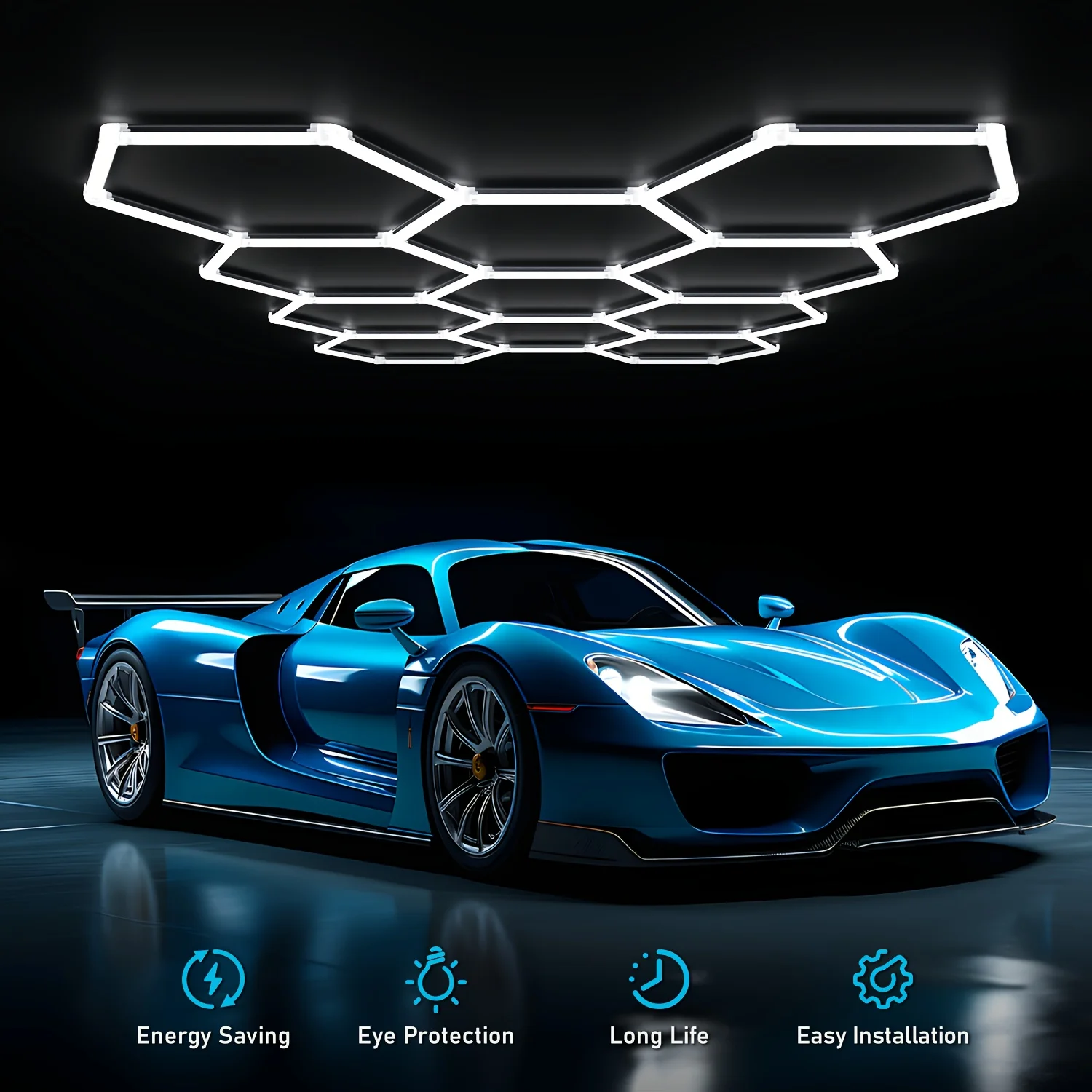 

1/3/5/8/11/14 Grids LED Hexagonal Garage Lights, 6500K Daylight White, 42W/ 105W/ 168W/ 245W/ 322W/ 399W/ 620W Super