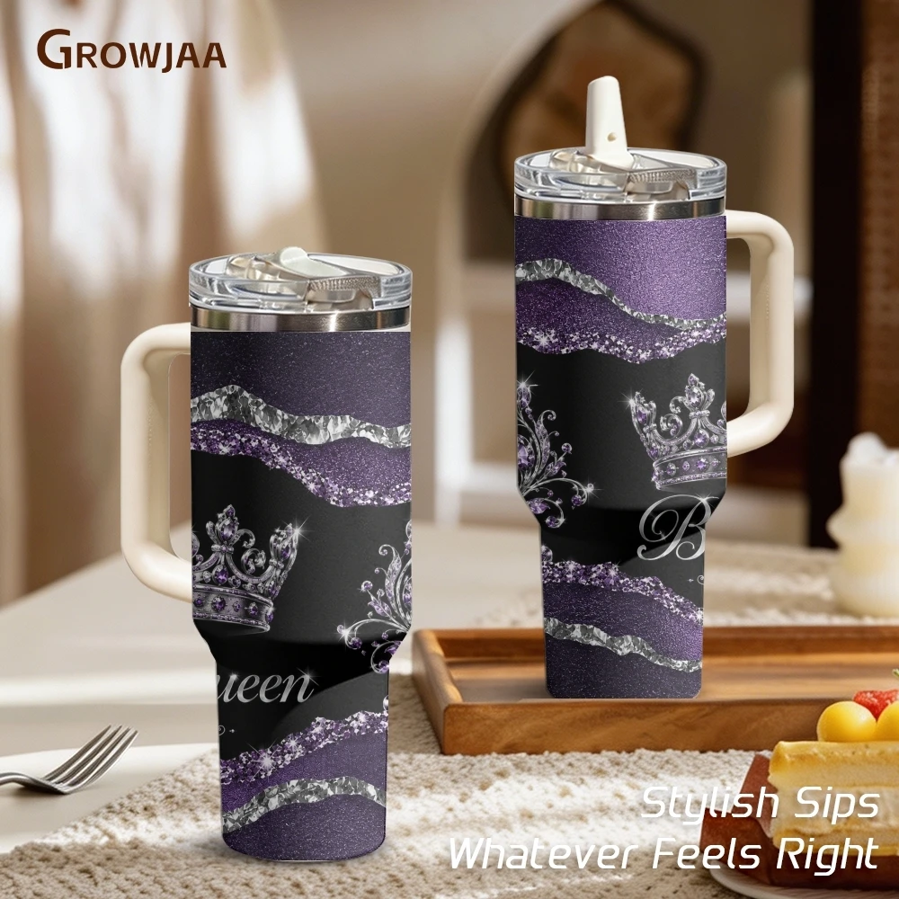 Crowned Rose Gold Queen Glam Vacuum Flasks 40oz 3rd Gen Vacuum Insulated Stainless Steel Tumbler Cup With Handle Straw Lid