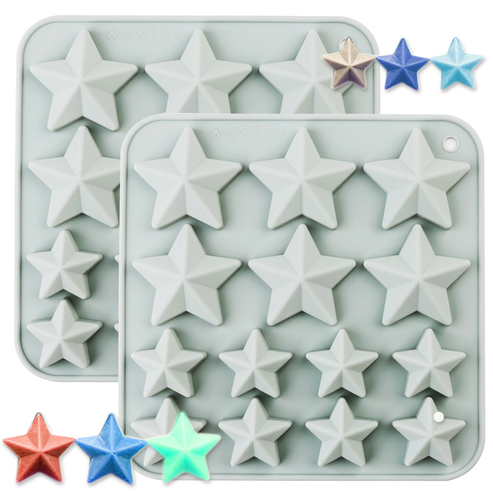 1-Pack Silicone Star Candy Mold Thick Non-Stick for Christmas And Independence Day Desserts Mousse Chocolate Candy Cupcakes
