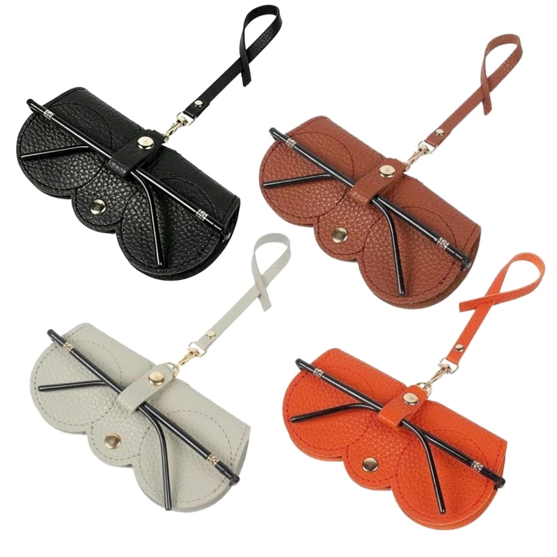 Weiche Leder-Sonnenbrillentasche Tragbare Anti-Kompressions-Brillenhülle mit Handschlaufe & Clip Brillenaufbewahrungsbeutel für Unisex – Detail 1