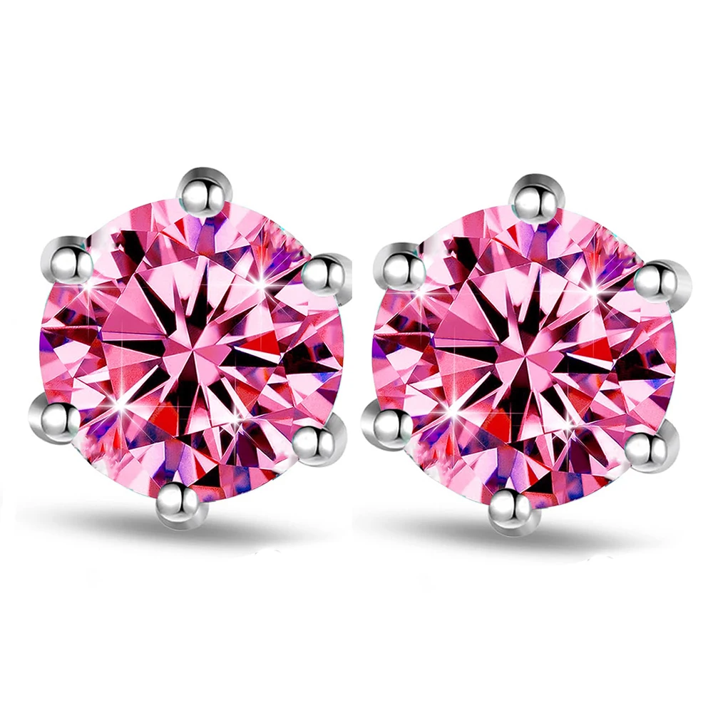 

Luomansi 6 Claw S925 Silver Pink Stud Earrings 1+1CT Yellow Blue Green Moissanite Pass Diamond Test Jewelry Wedding Party Gift