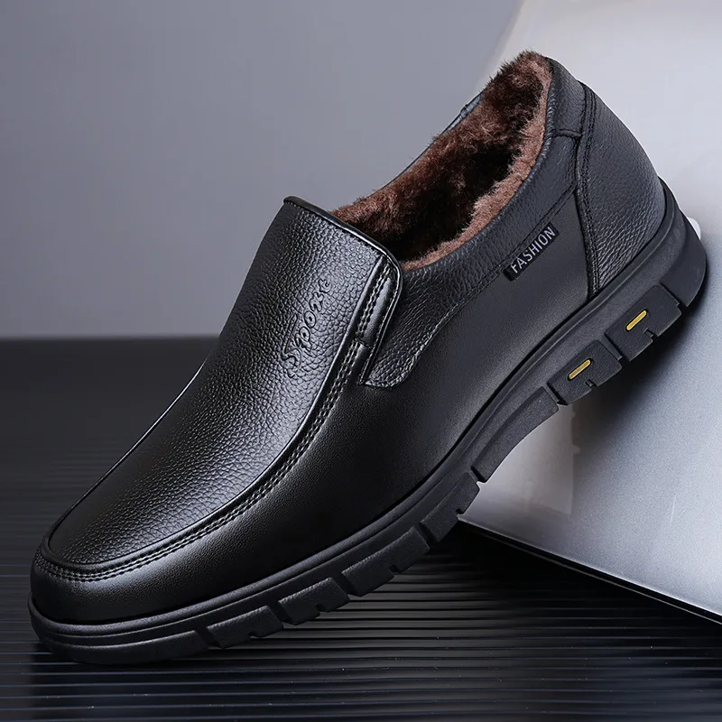 Rockport Casual Men's Leather Shoes Winter Warm Fleece Lined Slip-on Rubber