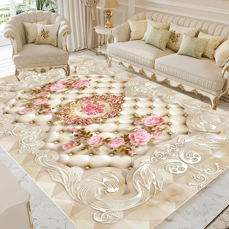 Alfombra de estilo europeo de color claro para decoración de sala de estar, alfombra de lujo lavable para habitaciones, alfombrilla antideslizante