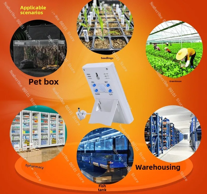 جهاز قياس درجة الحرارة والرطوبة من Smiley Face DT-2، مقياس حرارة رقمي داخلي مع مسبار عالي الدقة، وساعة منبه وعرض الوقت #4