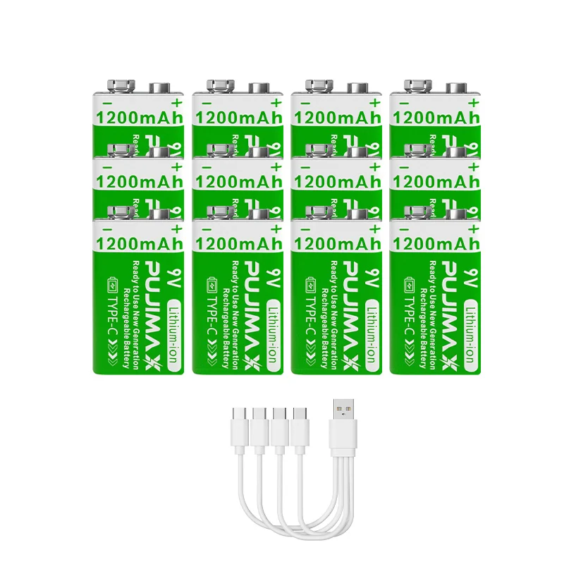 

PUJIMAX 1200mAh 9V li-ion Rechargeable battery Micro USB Batteries 9v lithium for Multimeter Microphone Toy Remote Control KTV