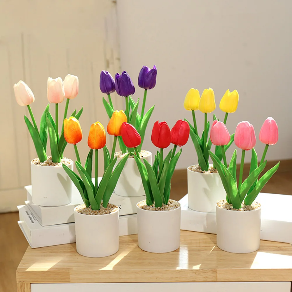 Accessories Artificial Flowers Tulip Potted Wedding 1 Pcs 25x7.5CM Bouquet Fake Plants Gardens Party Decor Accessories