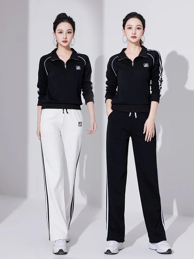 

Spring New Sle Casual Fitn Exercise Set Comfortable Slimming Bla Long Sve Sweatirt Straight Leg Pants Two Piece Set