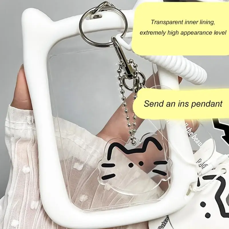 Clear Bus Card Sleeves Cats Ear Photocard Holders Keychain Pendant Card Cover Photocard Case Card Protective Sleeve