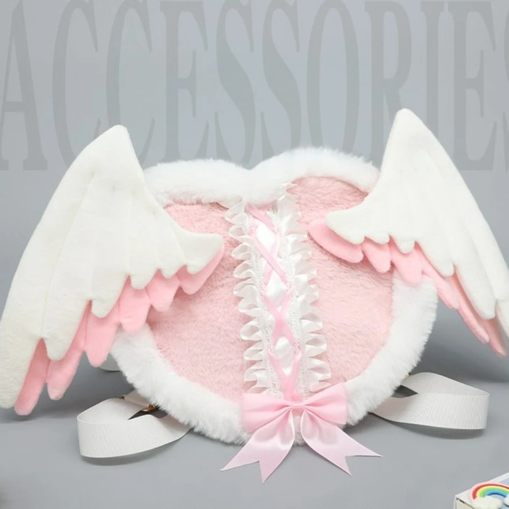 

Plush Wings Pink Backpacks Girl Comic-Con Kawaii School Bag Y2K Angel Itabag Shoulder Crossbody Bags Love Backpack Bolsos