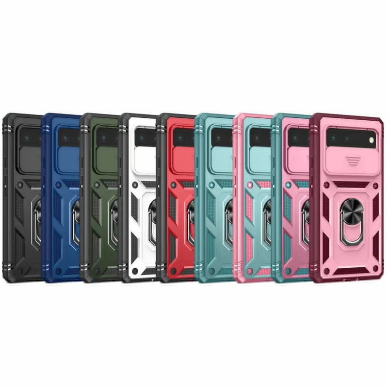 Hybrid Rugged Slide Lens Phone Case For Google Pixel 8 8Pro Metal Ring Holder Kickstand Stand Magnetic Car Holder Phone Cover