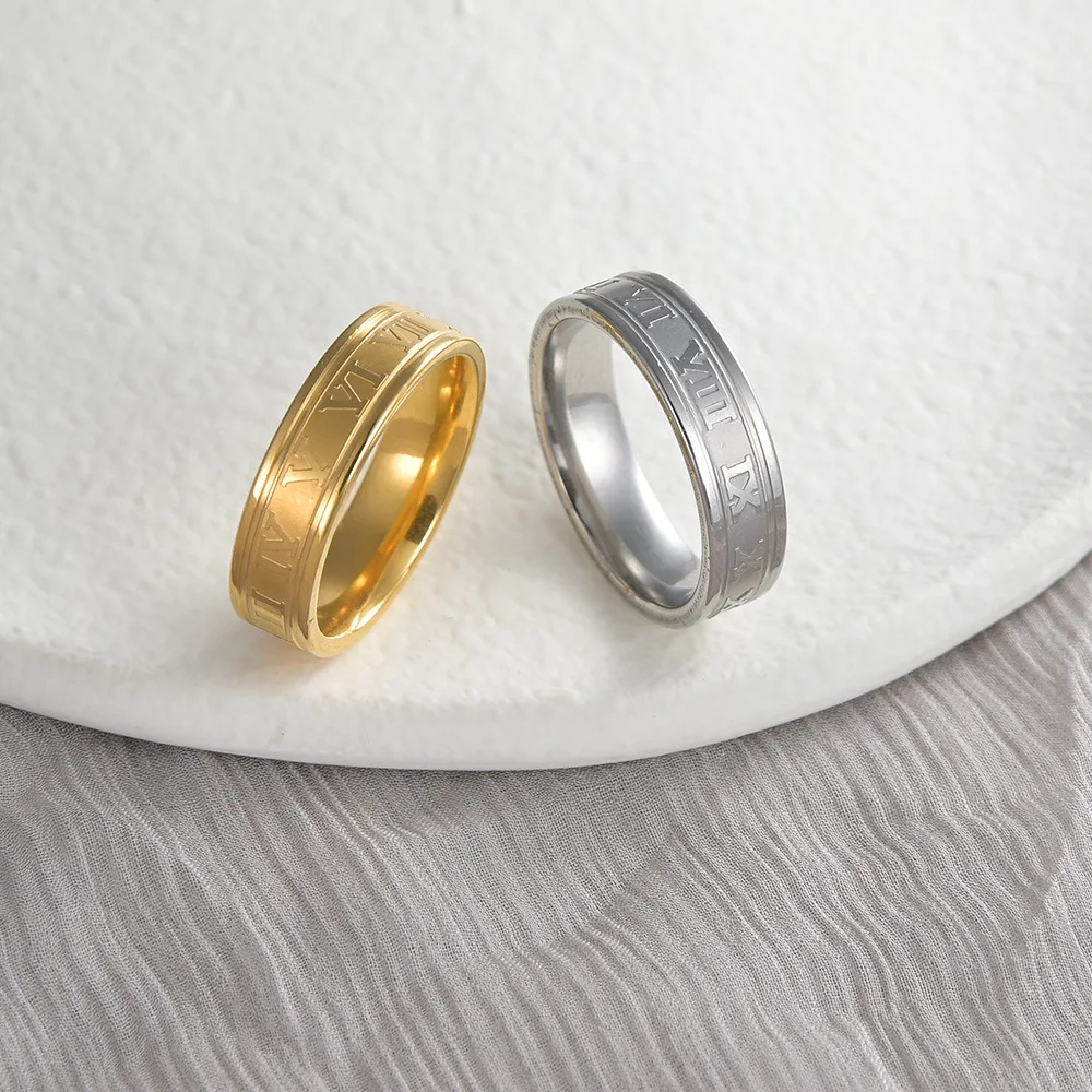 Европейские и американские небольшие аксессуары, 6 мм, римское цифровое панк-хип-хоп модное простое кольцо для пары из титановой стали
