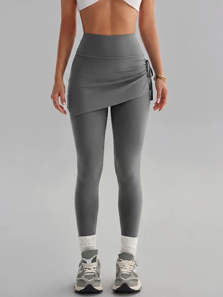Pantalon Femme Effet Deux Pièces Nouveau Design Plissé Taille Haute Tissu Respirant Confortable pour Cyclisme et Fitness 2026