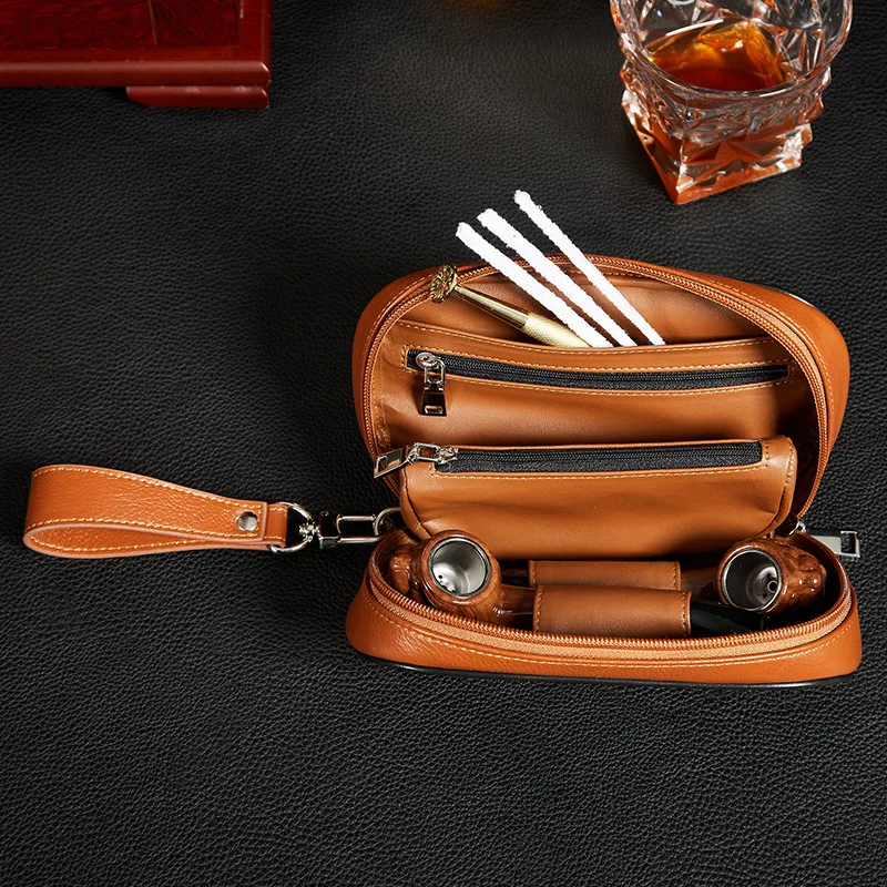 Cow Leather Cigarette Pipe Bag Pack Multifuntion Cigar Cigarette Storage Bag Bag Case Pipe  Pack Smoking Accessories