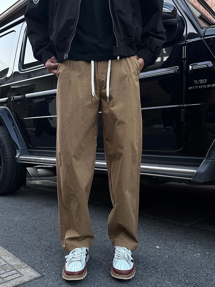 

Entong Men's Retro Straight Leg Casual Pants Loose Fit Faionable Wide Leg Trousers Autumn Spring Cotton 00% Color