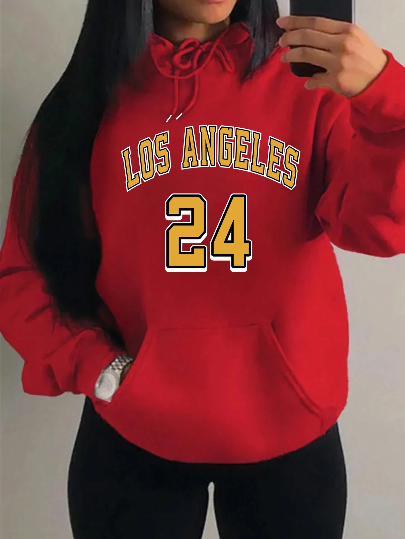 

Yellow Los Angeles 24 Printed Women Streetwear Cartoon Pocket Clothing Fashion Oversize Hoodies Autumn Fleece Unisex Hoody