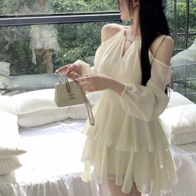 

2025 Spring Summer Hotsweet Popular Exquisite French Style New Dresses Women Solid Fairycore Pleated Retro Street Simple dhjio3