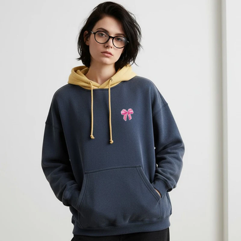 Personalized Color Blocked Hooded Sweatshirt For Women, Loose And Fashionable, Embroidered Pattern Casual Pullover Top