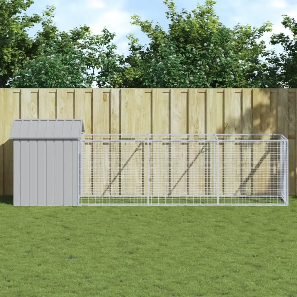 Galvanized Steel Dog House with Run, Light Gray, 46.1x159.4x48.4 Inches, Customized