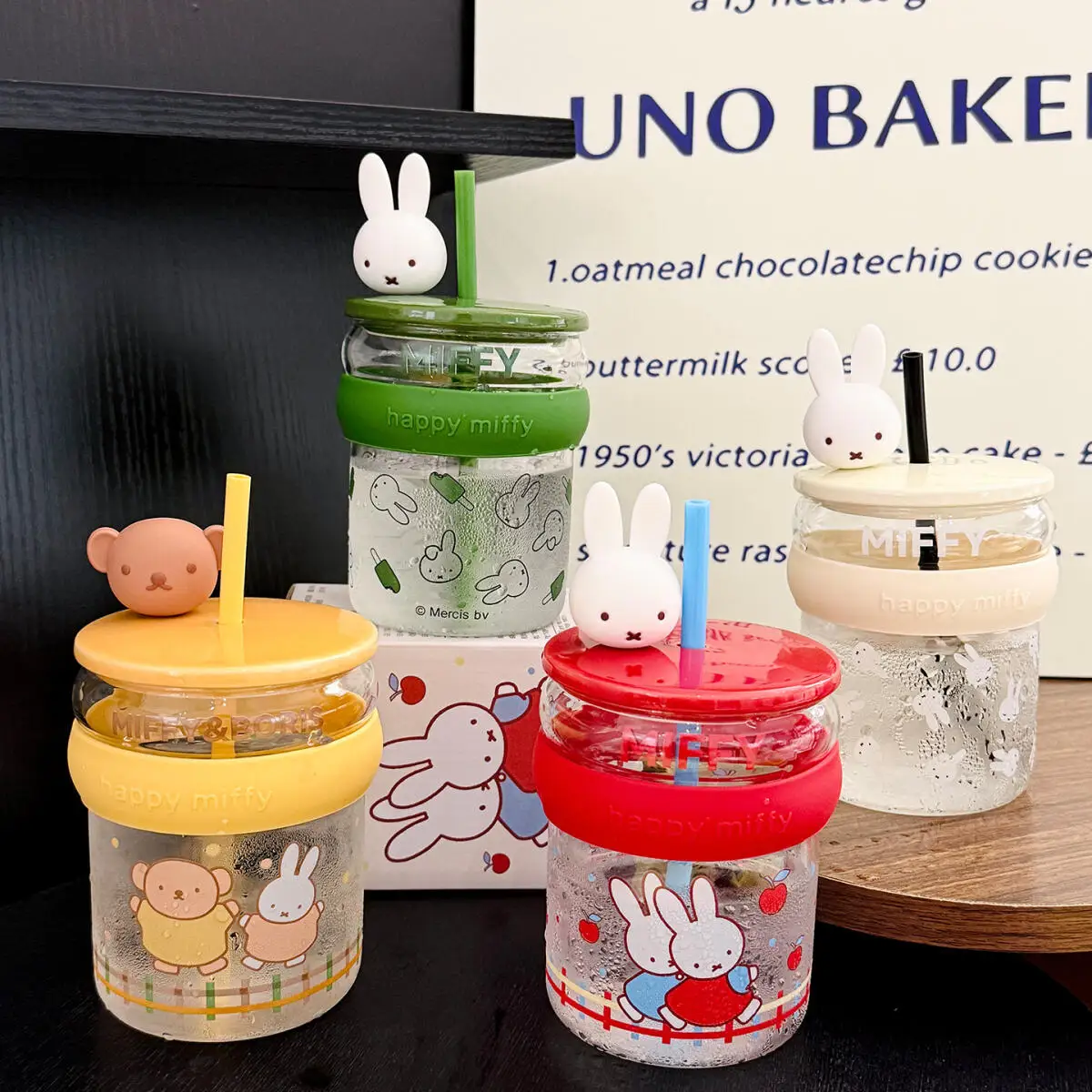 450 мл Kawaii Mifi Rabbit Boris Стеклянная чашка Соломенная чашка для воды с крышкой Милая домашняя кружка Устойчивая к высоким температурам чашка Подарок на вечеринку