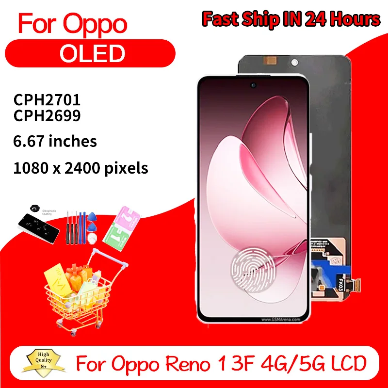 667インチoled-oppo-reno13-f-4g-cph2701用lcdディスプレイタッチスクリーンデジタイザー、reno-13f-5gディスプレイcph2699用スクリーン交換