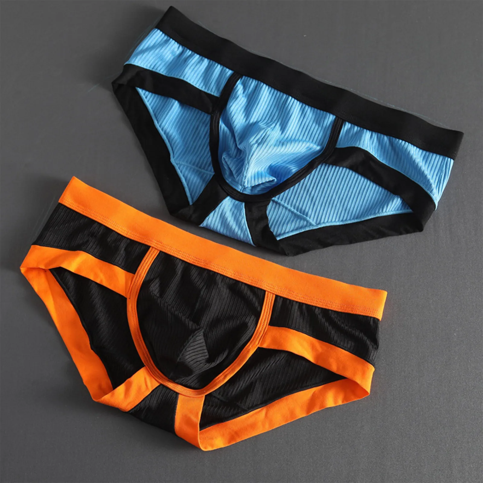 Men\'s low-waist sexy underwear U-convexs large bag youth striped Underpants breathable soft comfort loose fiber fabric briefs