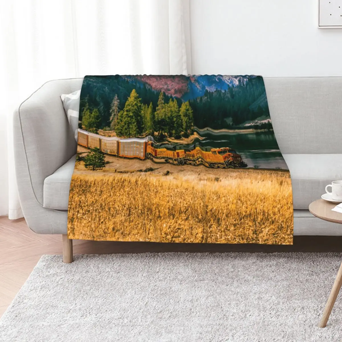 Car Train by the River Throw Blanket Flannel Fabric funny gift Soft Large warm winter Weighted Blankets