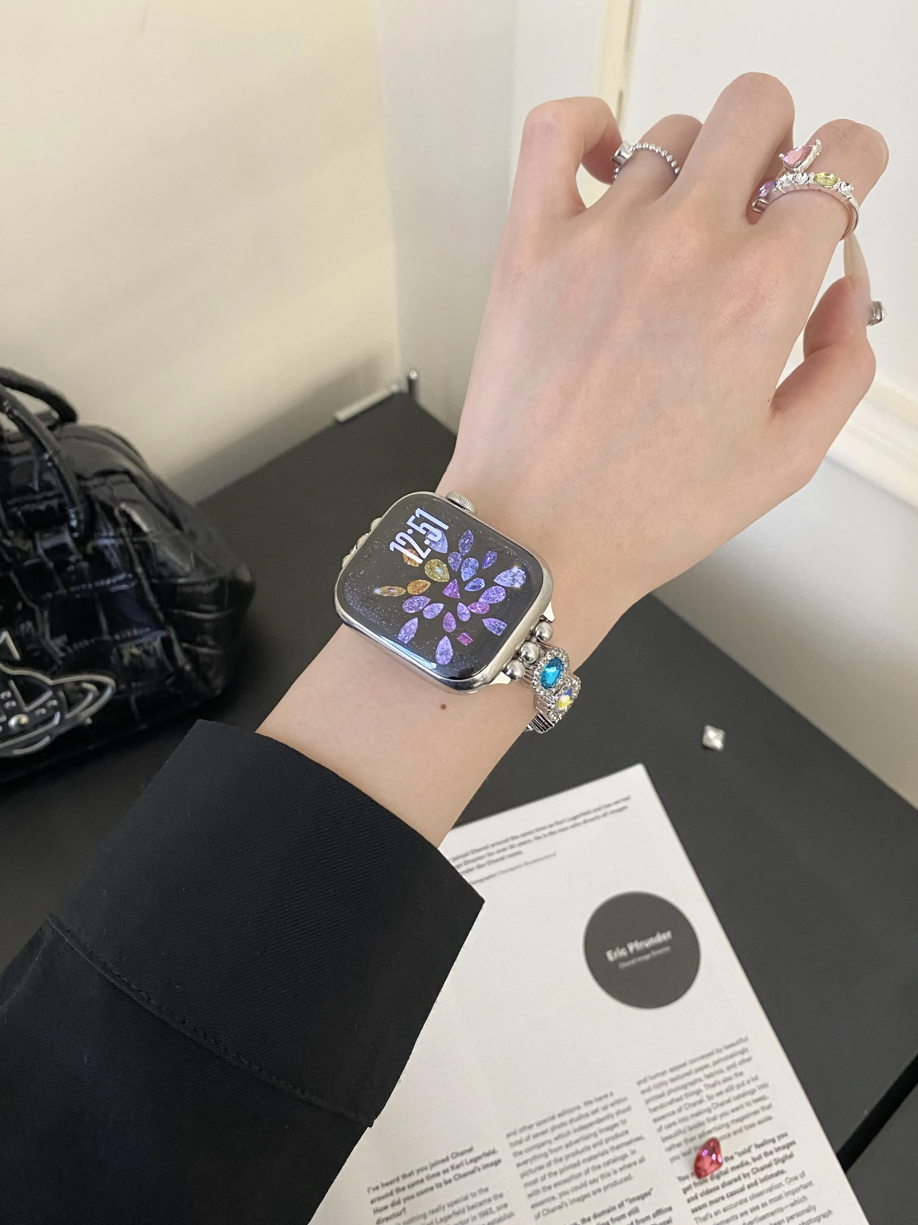 

Эластичный ремешок Square Sugar Color Diamond, совместимый с ремешком для iWatch 38 мм, 40 мм, 41 мм, 42 мм, 44 мм, 45 мм, 49 мм, модный ремешок