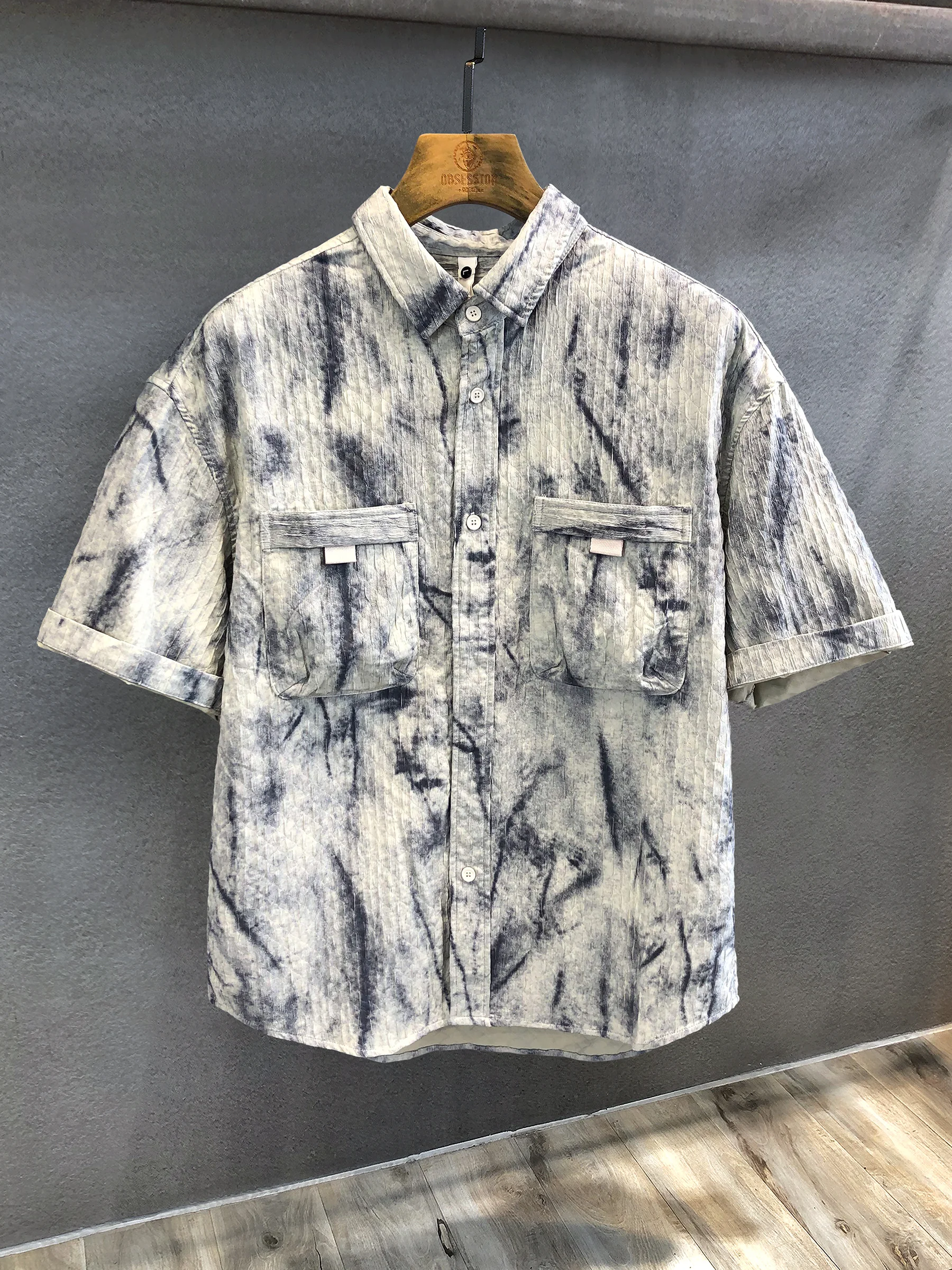 2025 Summer New Korean Style Ice Silk Thin Casual Shirt Set Washed Vintage Fashion Shorts Set