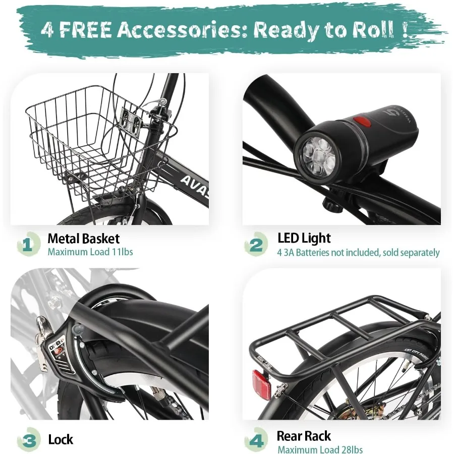 دراجة جبلية قابلة للطي مقاس 20 بوصة مع نظام تروس 7 سرعات، فرامل C مزدوجة للتنقل في الحضرية وركوب الخيل الترفيهي تتضمن مصدات إعادة #3