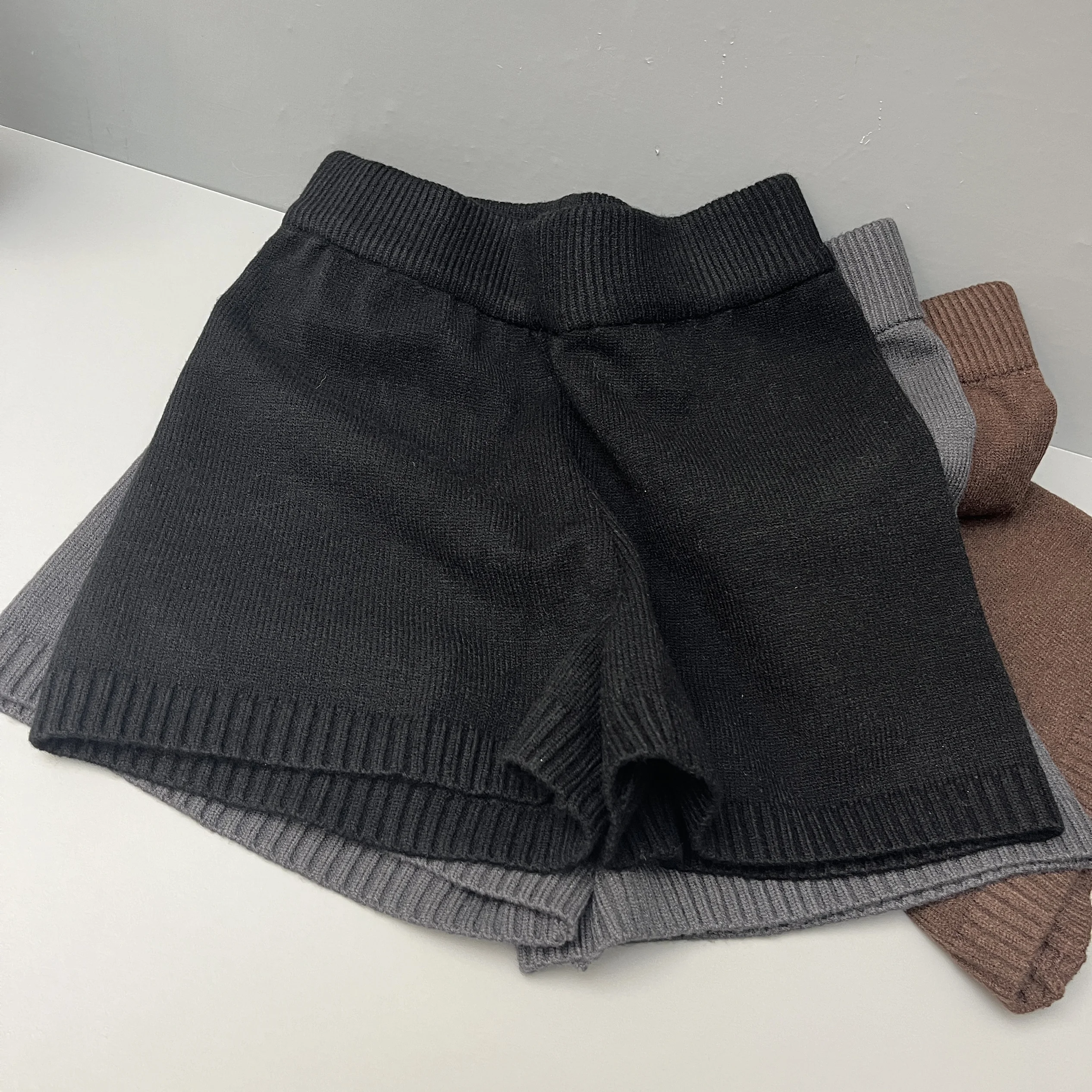 Bla Pantaloni ort lavorati a maglia Donna Autunno Inverno Faion Pantaloni a strati base a gamba larga Pendolarismo Sle Vita alta Lunghezza ort