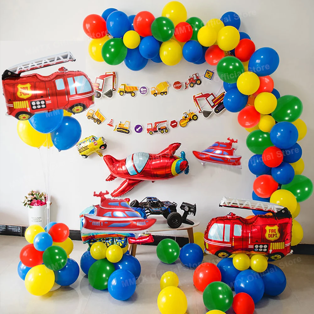 1 2 3 4 Year Boy Birthday Balloons Tractor Birthday Party Decorations for Kids Boy Baby Shower Traffic Car Bulldozer Balloon