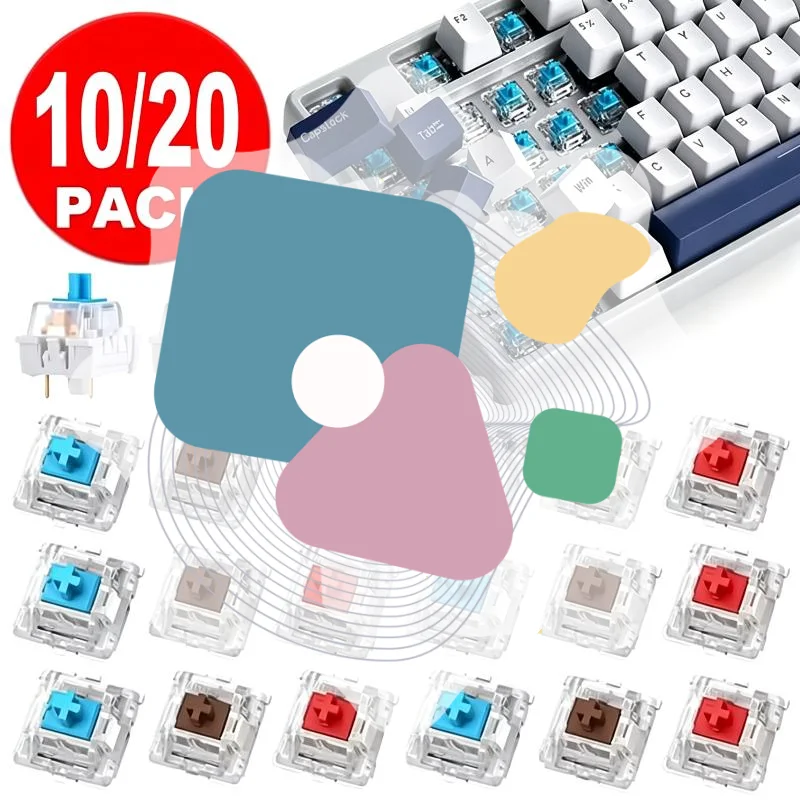 10/20 unidades de interruptores mecânicos de 3 pinos para teclado, substituição DIY, teclas com clique para teclados de LED, teclados silenciosos para