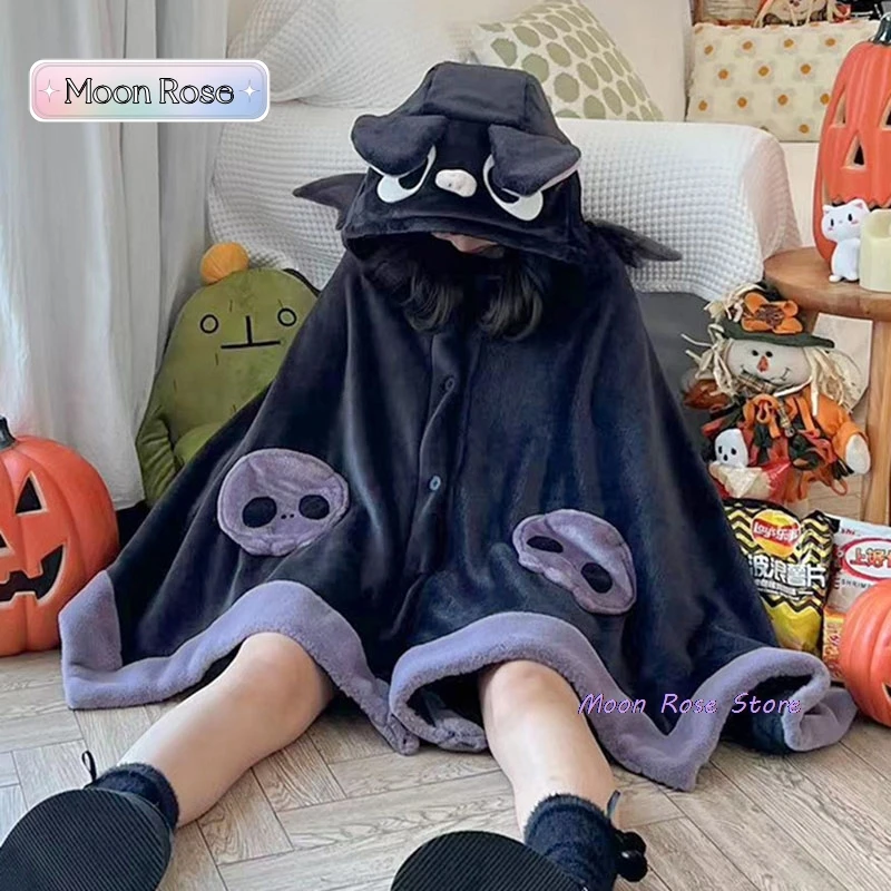 Kawaii Cartoon Bat Y2k koc pluszowa piżama Anime płaszcz kostium Halloween płaszcz dla dorosłych zimowe poncza damskie peleryna z kapturem