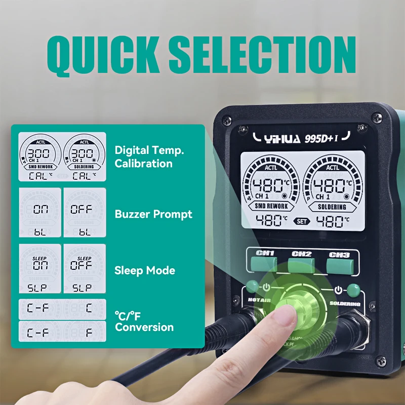 YIHUA 995D+I New Upgraded 810W Soldering Station LCD Digital Display 2 In 1 Hot Air Gun Rework 110W Soldering Iron Welding Tools