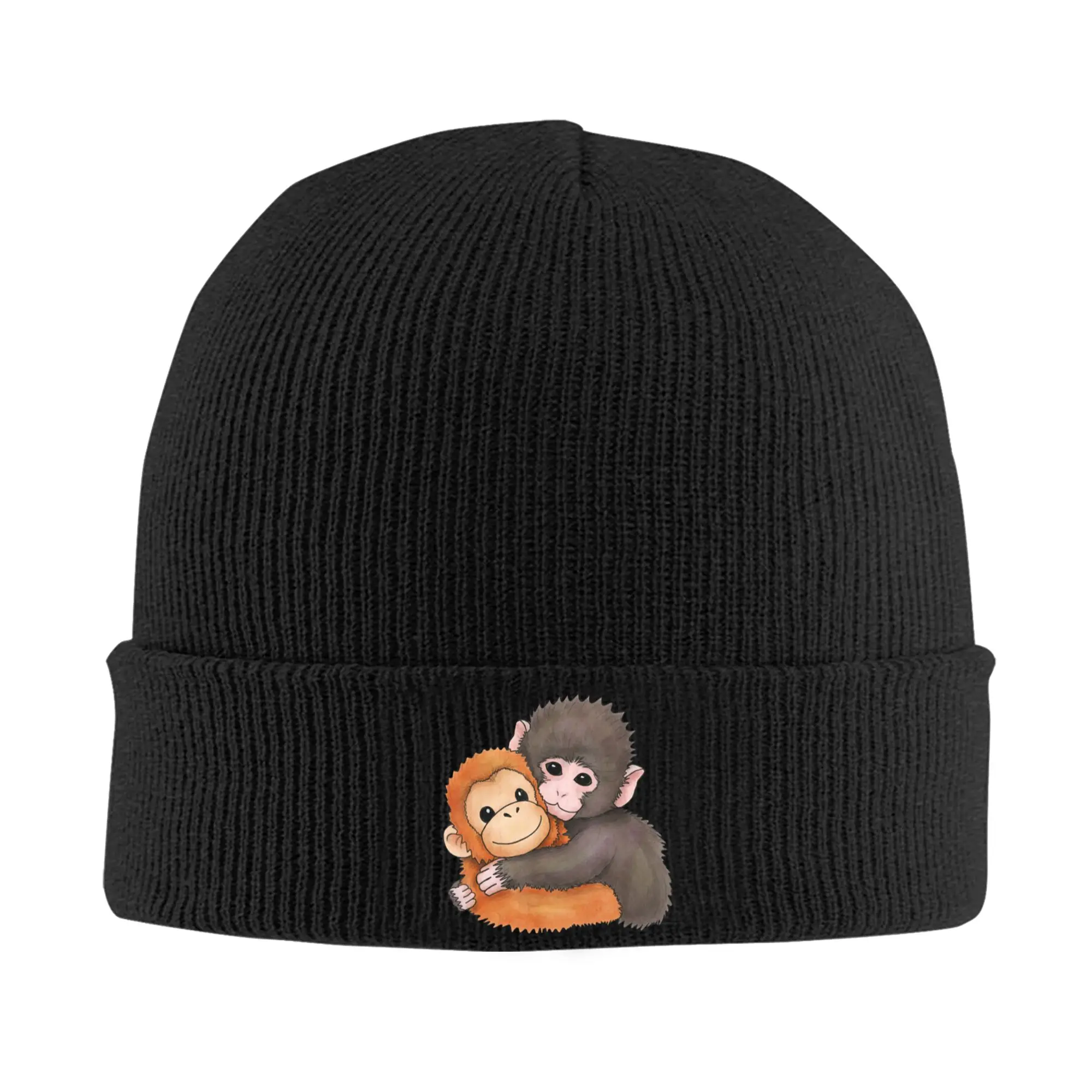 Cute Baby Monkey Named Punch Plush Hugging Knitted Hat  Beanie Hats Outdoor Warm Unisex Bonnet Hats Winter Hip Hop Caps Gift