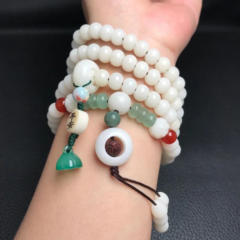 Original White Jade Bodhi Root108Prayer Beads Bracelet Necklace Dual-Use Lotus Youping an Factory Direct Sales